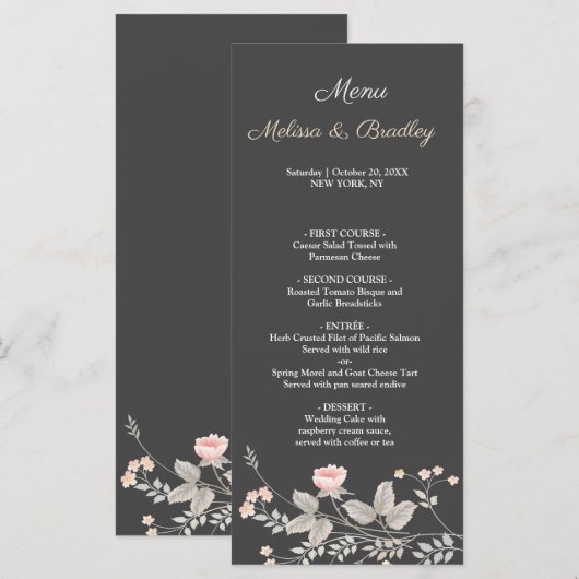 Elegant chic waterverf bloemen bruiloftsmenu programmakaart (Voorkant / Achterkant)