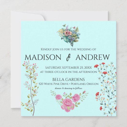 Elegant Chic Waterverf Blue Floral Kaart (Voorkant)