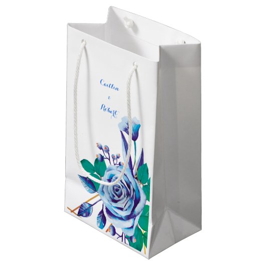 Elegant chic Waterverf blue Weddencard Klein Cadeauzakje (Voorkant Gekanteld)
