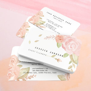 Elegant Chic Waterverf Blush Pink & Peach Floral Visitekaartje