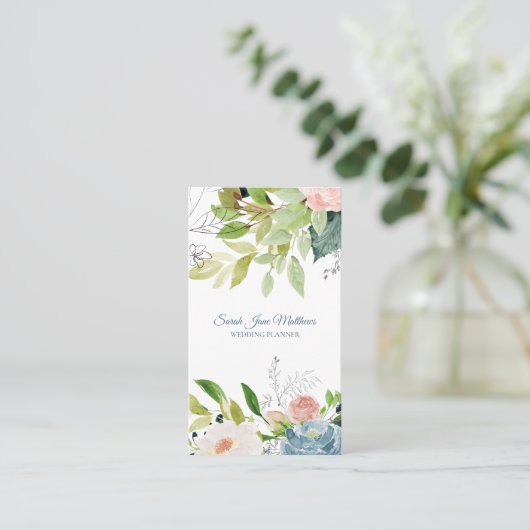 Elegant chic waterverf botanical bruiloft planner visitekaartje (Staand voorkant)