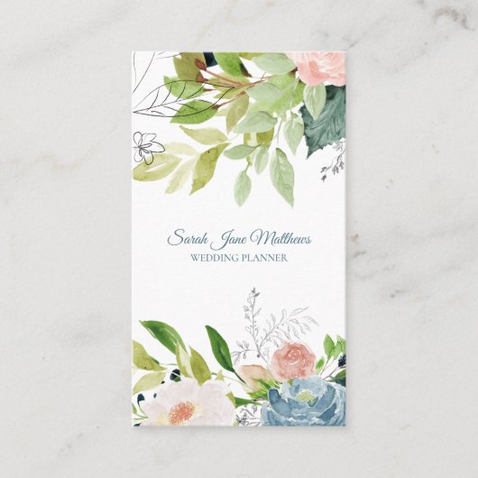 Elegant chic waterverf botanical bruiloft planner visitekaartje (Voorkant)