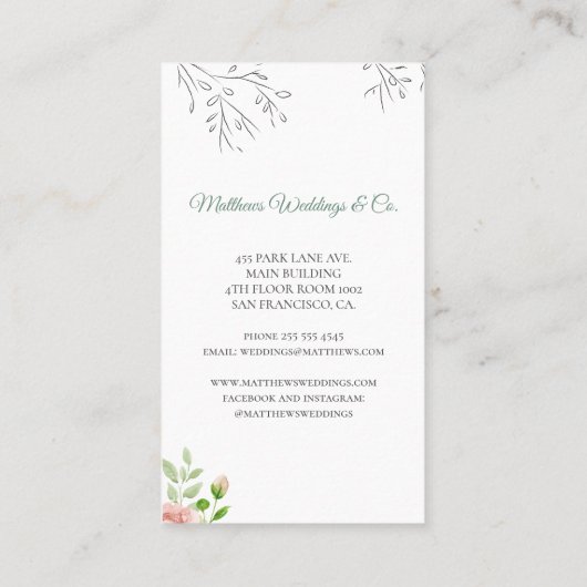Elegant chic waterverf botanical bruiloft planner visitekaartje (Achterkant)