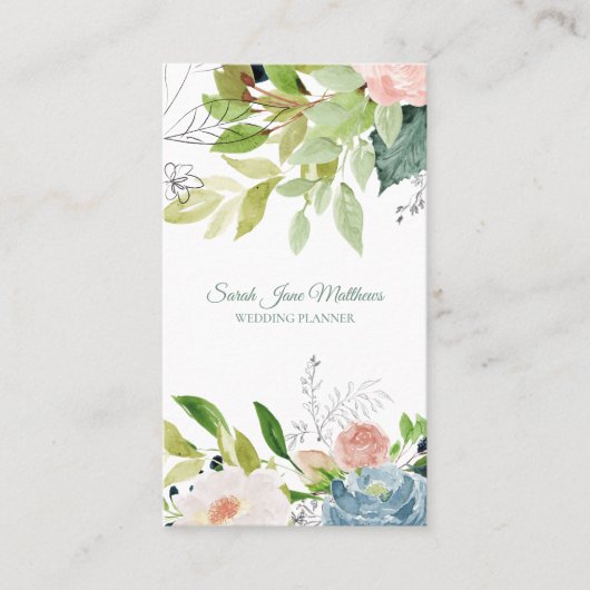Elegant chic waterverf botanical bruiloft planner visitekaartje (Voorkant)