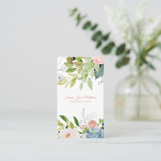 Elegant chic waterverf botanical bruiloft planner visitekaartje (Staand voorkant)