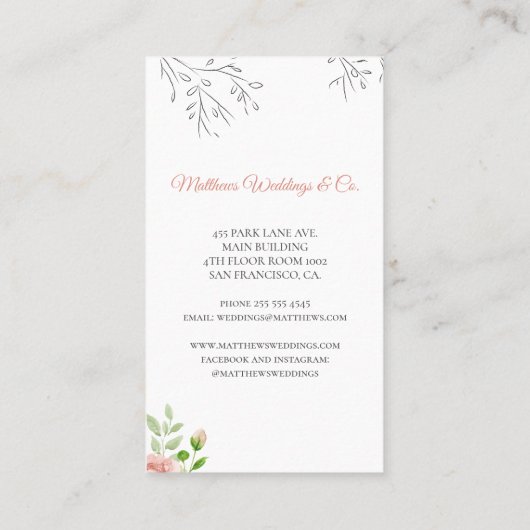 Elegant chic waterverf botanical bruiloft planner visitekaartje (Achterkant)