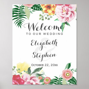 Elegant Chic Waterverf Floral Wedding Sign Poster