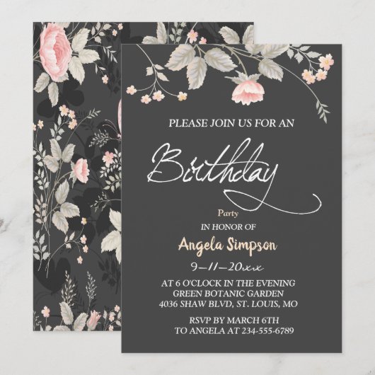 Elegant chic waterverf    Floralverjaardagskaart Kaart (Voorkant / Achterkant)