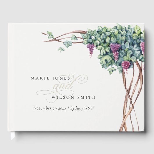 Elegant Chic Waterverf Grapevine Foliage Wedding Gastenboek (Voorkant)