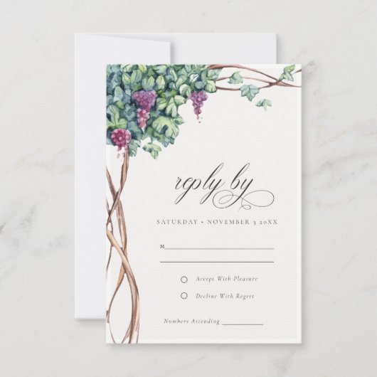 Elegant Chic Waterverf Grapevine Foliage Wedding RSVP Kaartje (Voorkant)