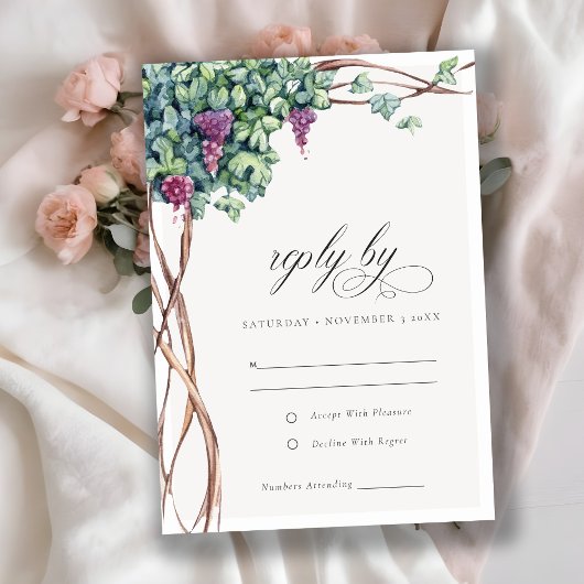 Elegant Chic Waterverf Grapevine Foliage Wedding RSVP Kaartje