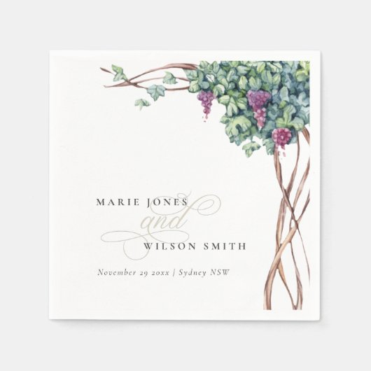 Elegant Chic Waterverf Grapevine Foliage Wedding Servet (Voorkant)