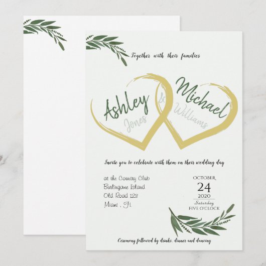 Elegant Chic Waterverf Greenery Cordial Wedding Kaart (Voorkant / Achterkant)