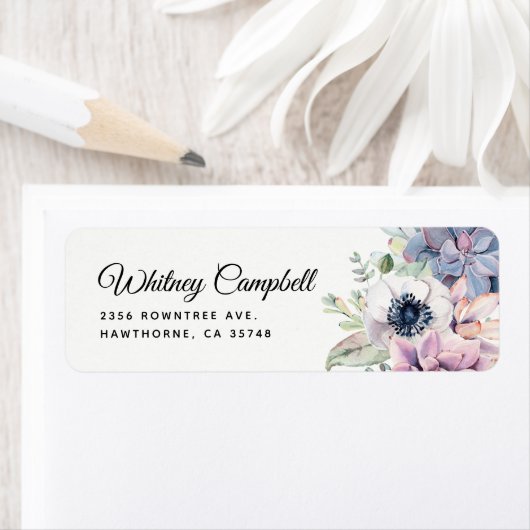 Elegant Chic Waterverf Succulent Florals Etiket (Insitu)