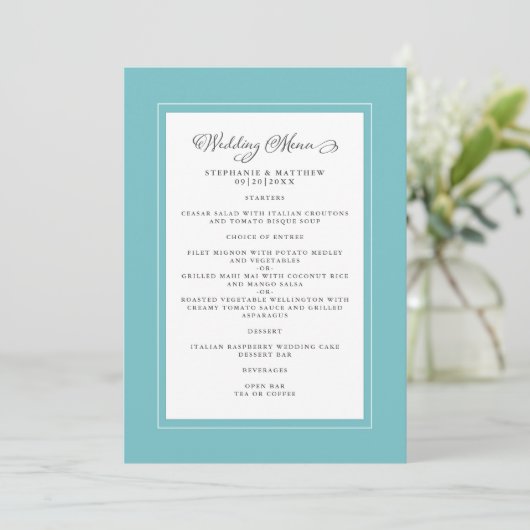 Elegant Chic Wedding Modern Chic Aqua Green Menu (Staand voorkant)