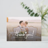 Elegant Chic Wedding Photo Hand-Lettered Bedankkaart (Staand voorkant)