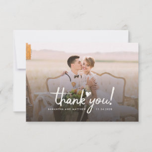 Elegant Chic Wedding Photo Hand-Lettered Bedankkaart