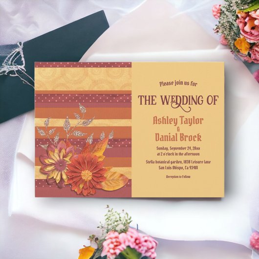 Elegant Chic Whimsical Calligraphy Floral Wedding Kaart