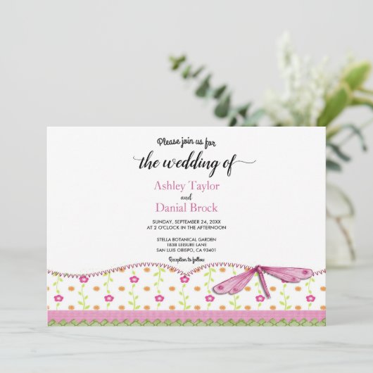 Elegant Chic Whimsical Script Boho Floral Wedding Kaart (Staand voorkant)