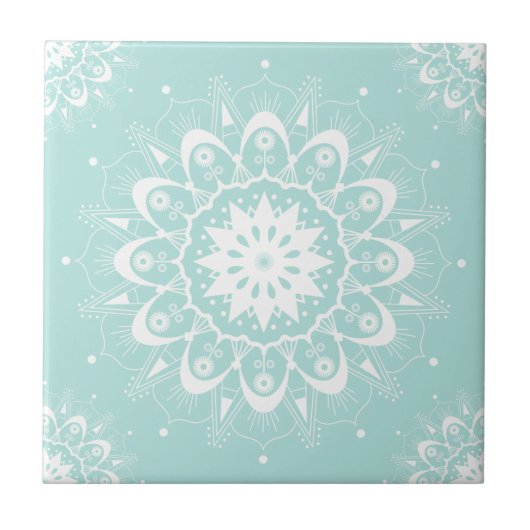 Elegant Chic White Blauwgroen Floral Geometric Man Tegeltje (Voorkant)