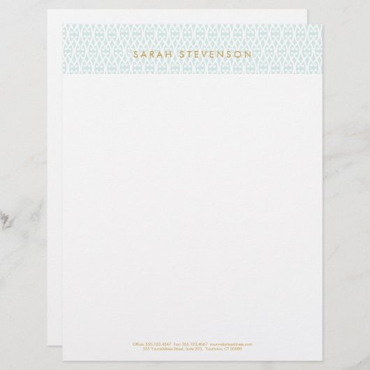 Elegant Chic White en Turquoise Lattice Pattern Briefhoofd (Voorkant / Achterkant)