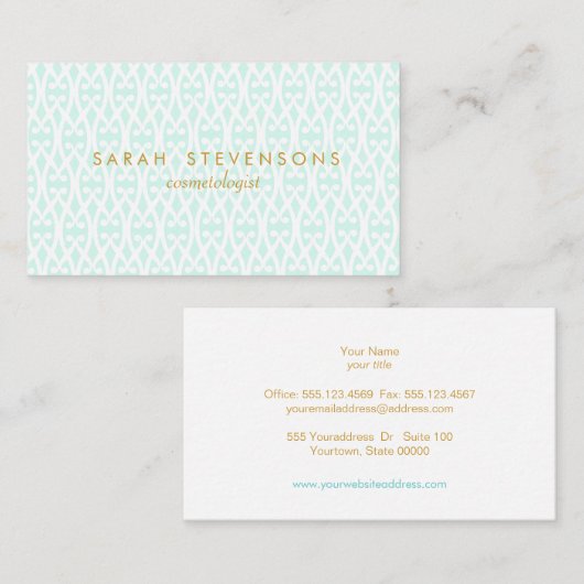 Elegant Chic White en Turquoise Lattice Pattern Visitekaartje (Voorkant / Achterkant)
