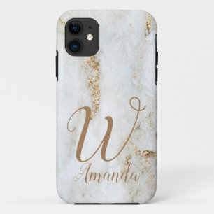 Elegant chic White Gold Grey Marble Monogram Name Case-Mate iPhone Case