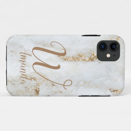 Elegant chic White Gold Grey Marble Monogram Name Case-Mate iPhone Case (Achterkant (horizontaal))
