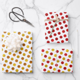 Elegant Chic White Gold Red Polka Dots Moderne Xma Inpakpapier Vel