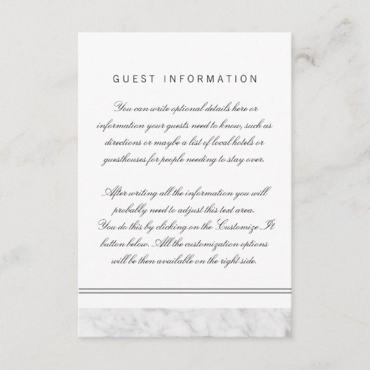 Elegant Chic White Grey Marmer Wedding Insert Kaar Informatiekaartje (Voorkant)