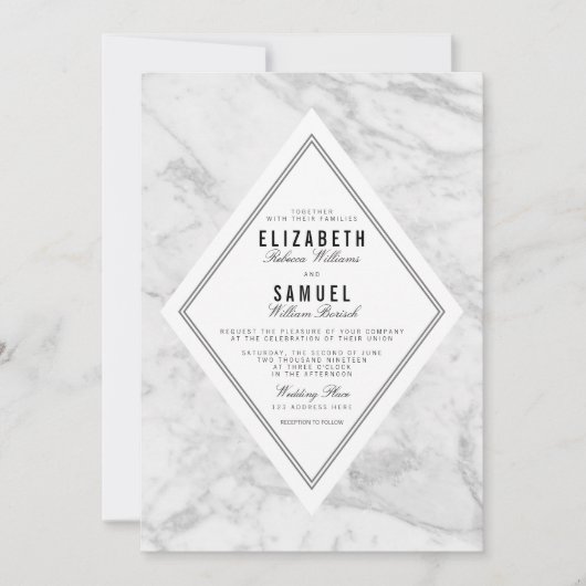 Elegant Chic White Grey Marmer Wedding Invitation Kaart (Voorkant)