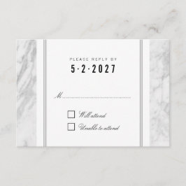 Elegant Chic White Grey Marmer Wedding RSVP Kaart