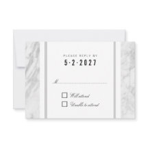 Elegant Chic White Grey Marmer Wedding RSVP Kaart