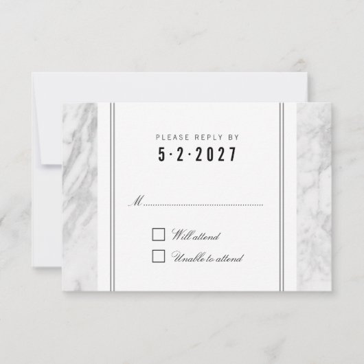 Elegant Chic White Grey Marmer Wedding RSVP Kaart (Voorkant)