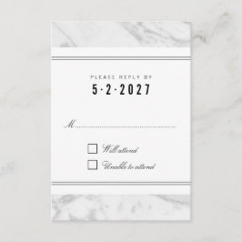 Elegant Chic White Grey Marmer Wedding RSVP Kaart