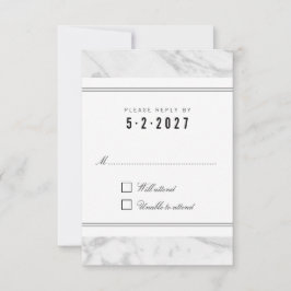 Elegant Chic White Grey Marmer Wedding RSVP Kaart