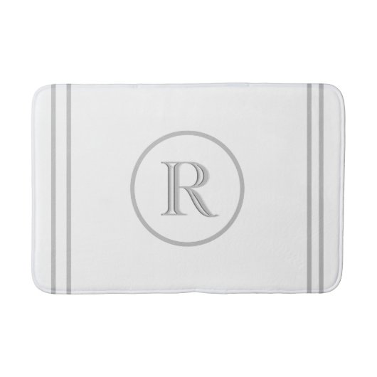 Elegant Chic White Grey Trim Aangepast monogram Badmat (Voorkant)