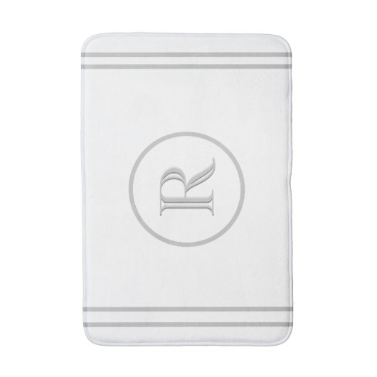 Elegant Chic White Grey Trim Aangepast monogram Badmat (Voorkant Verticaal)