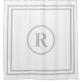 Elegant Chic White Grey Trim Aangepast monogram Douchegordijn (Voorkant)