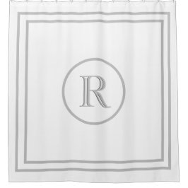Elegant Chic White Grey Trim Aangepast monogram Douchegordijn