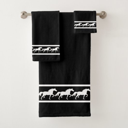Elegant, Chic White Horses on Black Bad Handdoek (Insitu)