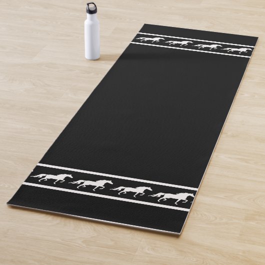 Elegant, Chic White Horses on Black Yogamat (In situ)