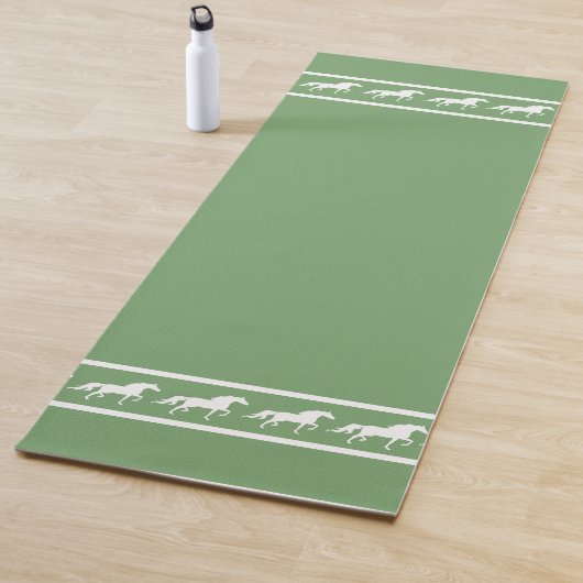 Elegant, Chic White Horses on Laurel Green Yogamat (In situ)