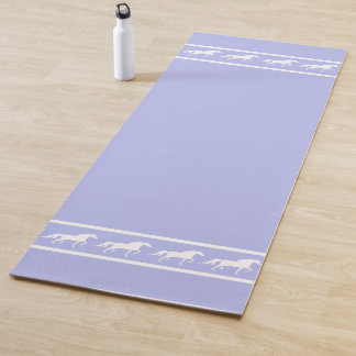 Elegant, Chic White Horses on Light Blue Yogamat