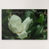 Elegant Chic White Magnolia met persoonlijke tekst Legpuzzel (Horizontaal)
