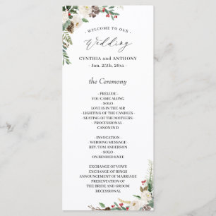 Elegant Chic Winter Floral Holly Berries Wedding Programmakaart
