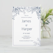 Elegant chic wit grijs blauw bloemenbruiloft kaart (Staand voorkant)