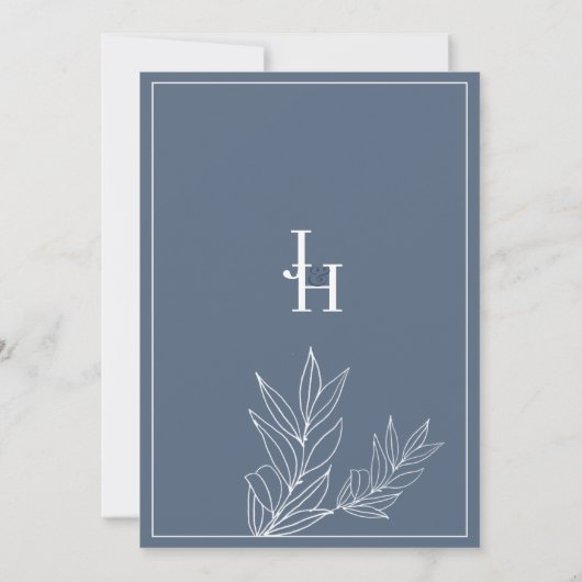 Elegant chic wit grijs blauw bloemenbruiloft kaart (Achterkant)