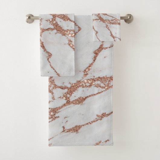 Elegant chic wit + roos goud glitter marmer bad handdoek (Insitu)