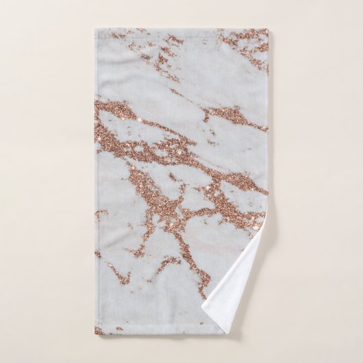 Elegant chic wit + roos goud glitter marmer bad handdoek (Handdoek)